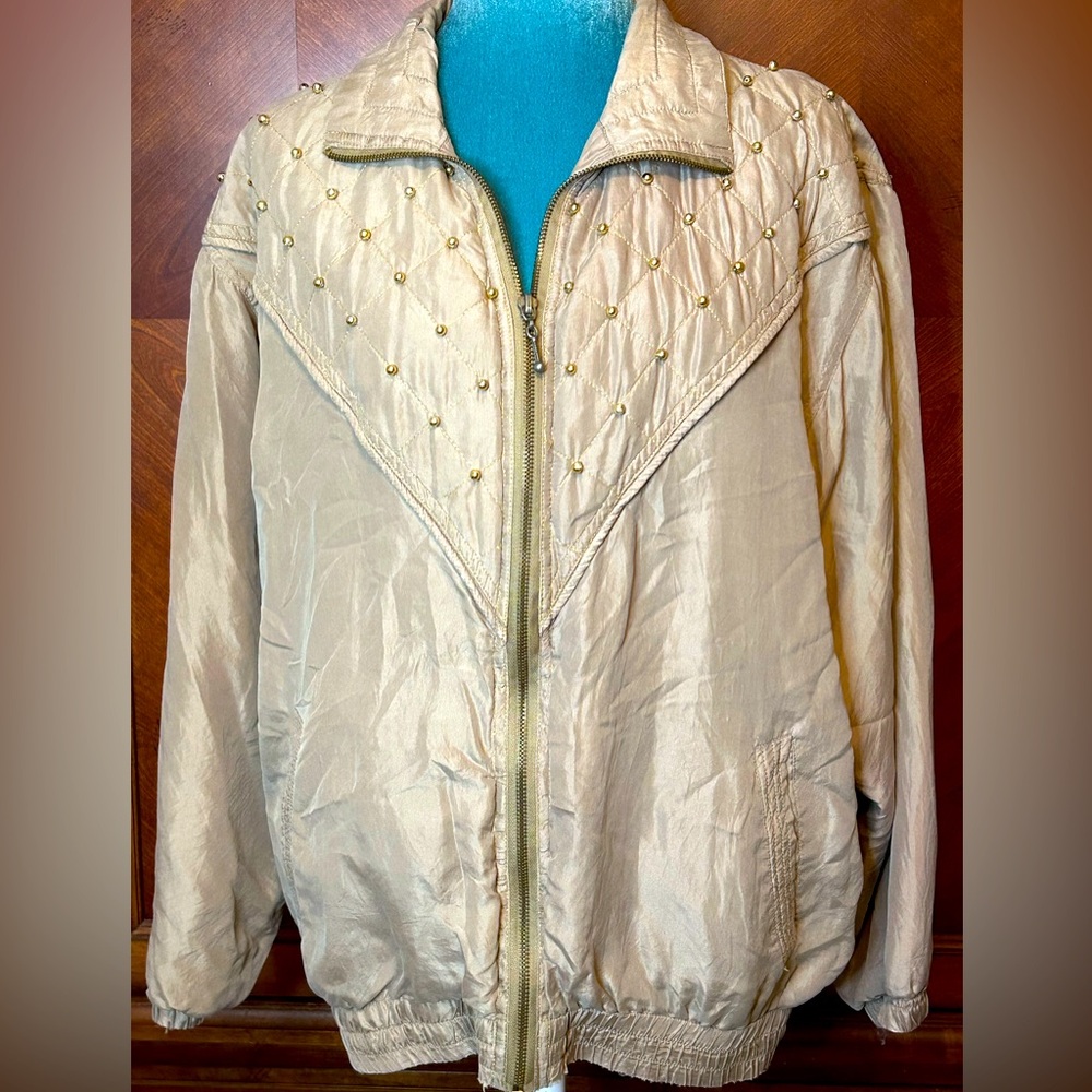 90s Tan Track Jacket with Gold Bead Detailing